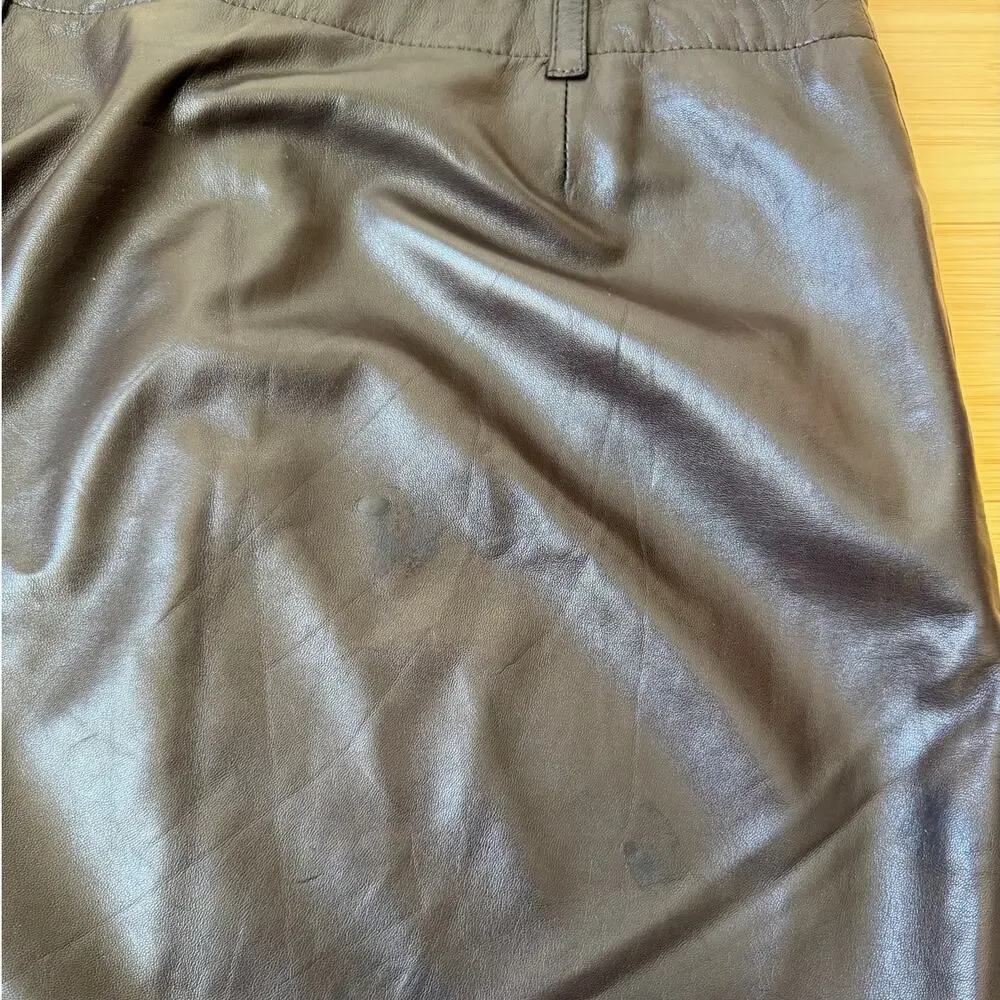 Vintage Ralph Lauren Collection Soft Brown Lamb Leather Pencil Mini Skirt Size 4